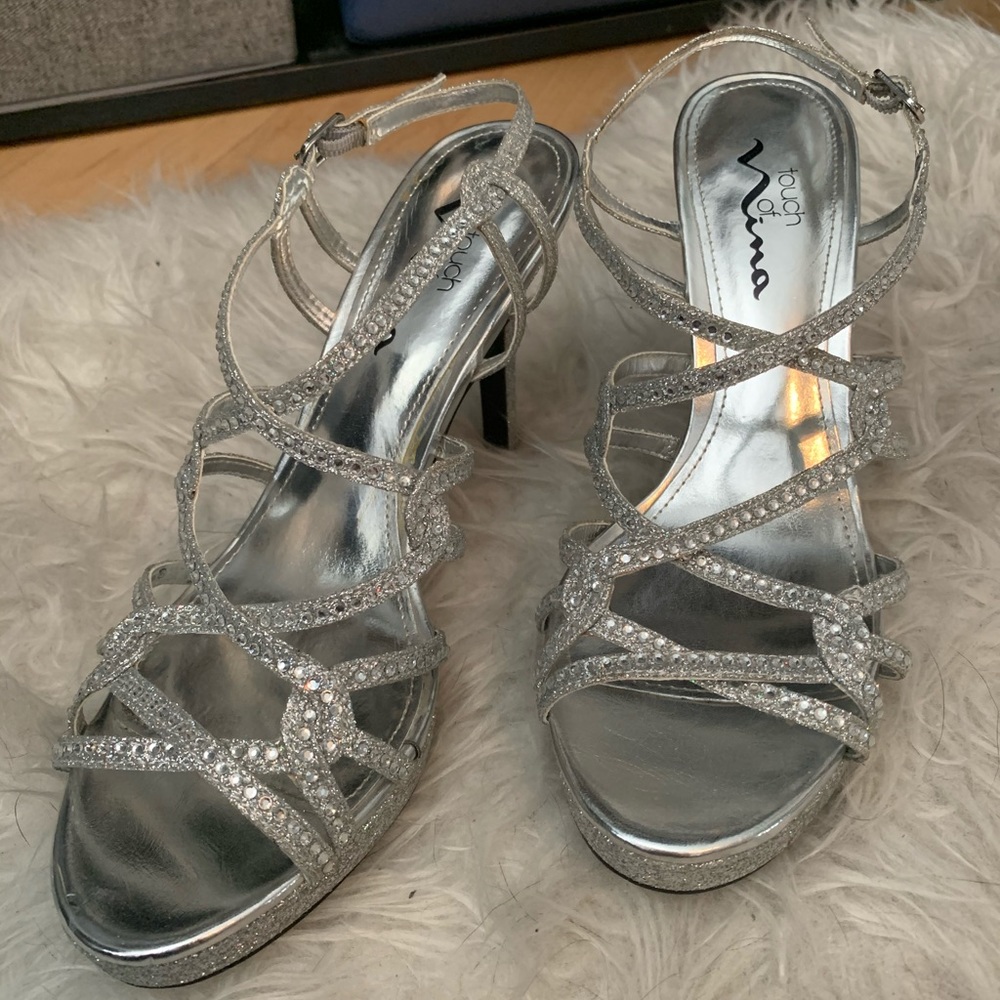 shiny silver heels